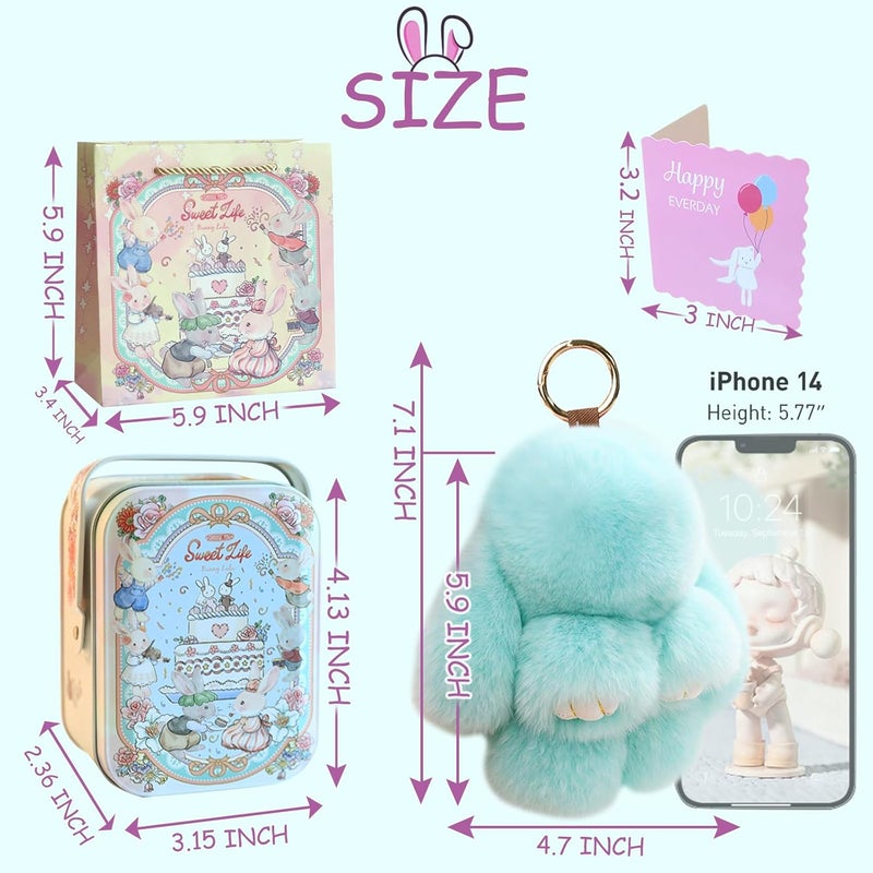 MINGRI Soft Bunny Keychain with Tin,Cute Valentines Gift Plush Keychain for Backpack,Bag Charm Gift Key Chain - Image 4